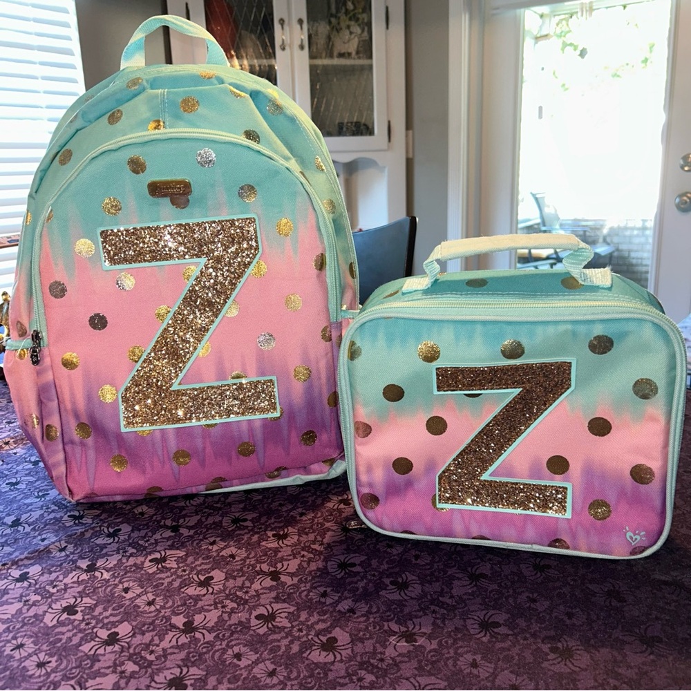Justice Ombré Gold Foil Dot Initial Z Backpack & Lunchbox lunch tote Pre-owned